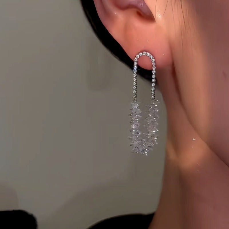 14K Gold-plated Elegant Crystal Chain Tassel Earrings