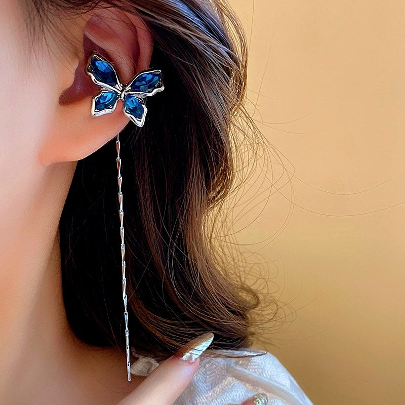 14K Gold-plated Elegant Diamond Butterfly Tassel Ear Bone Clip