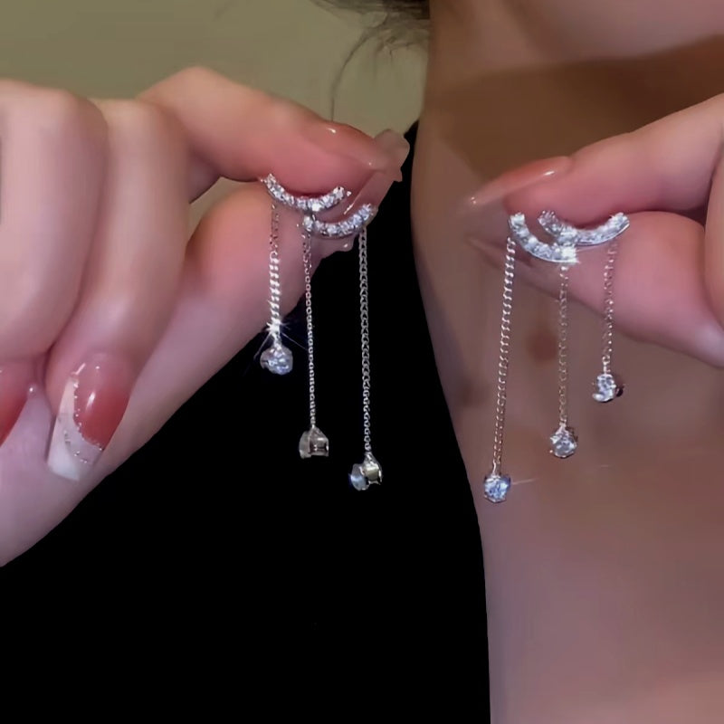 14K Gold-plated Elegant Diamond Smile Tassel Earrings