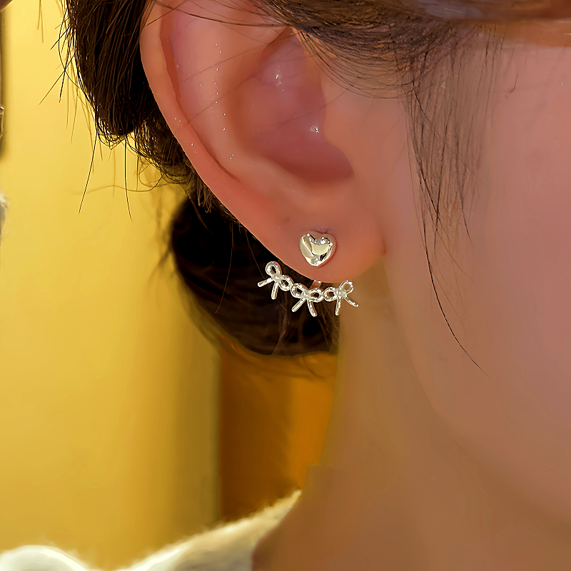 14K Gold-plated Elegant Heart-Design Bow Earrings