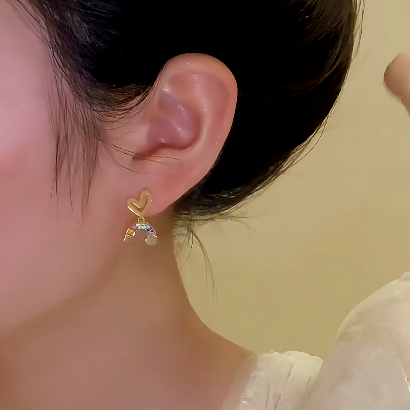 14K Gold-plated Elegant Heart-Design Rainbow Earrings