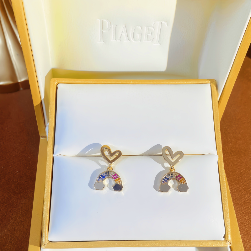 14K Gold-plated Elegant Heart-Design Rainbow Earrings