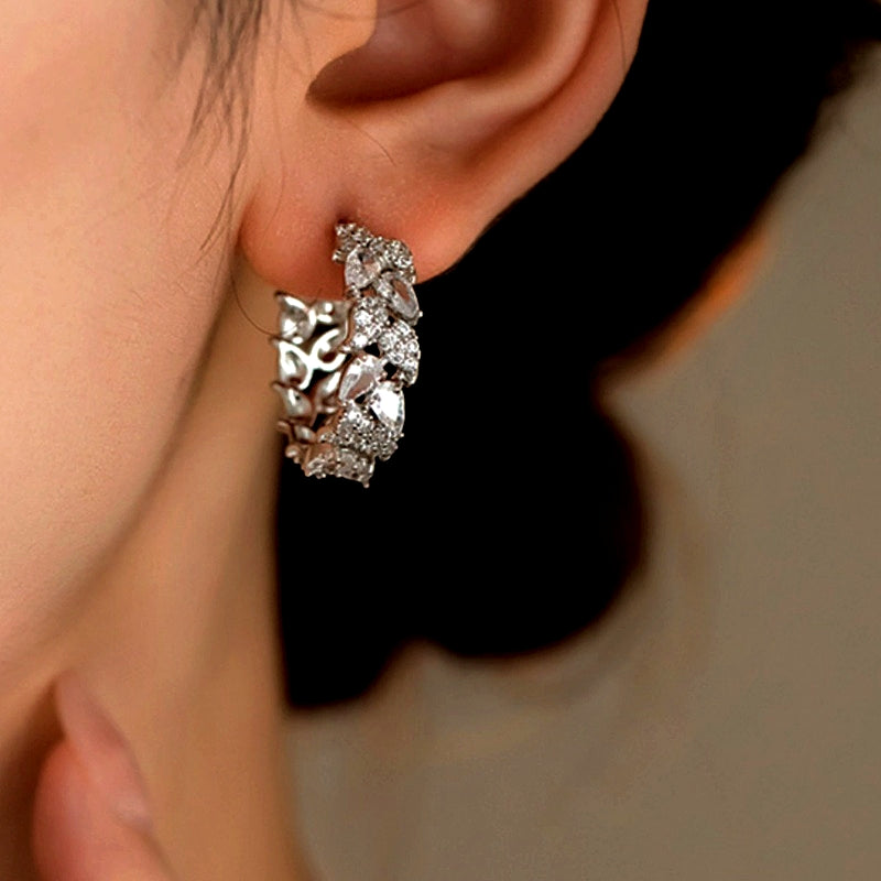 14K Gold-plated Elegant Hollow Splicing Zircon Earrings