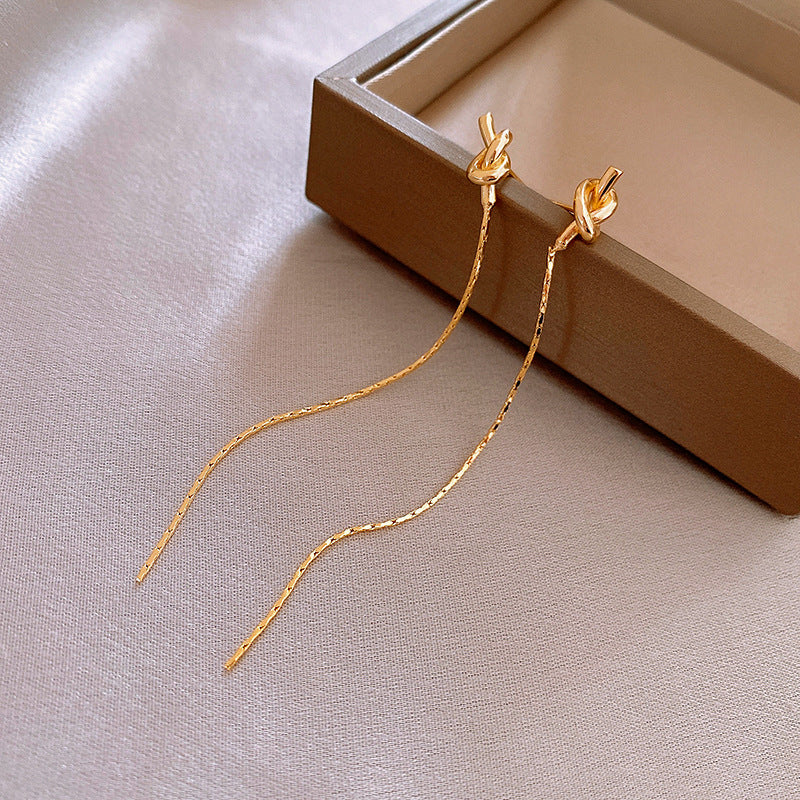 14K Gold-plated Elegant Knotted Threader Earrings