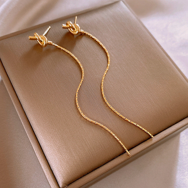 14K Gold-plated Elegant Knotted Threader Earrings
