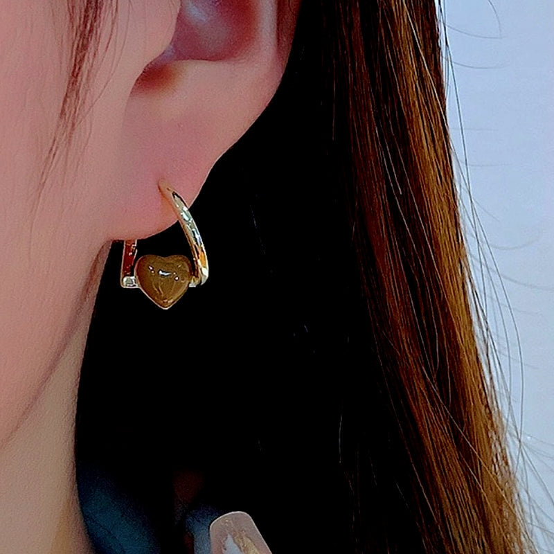 14K Gold-plated Elegant Oil-Drop Brown Heart Earrings