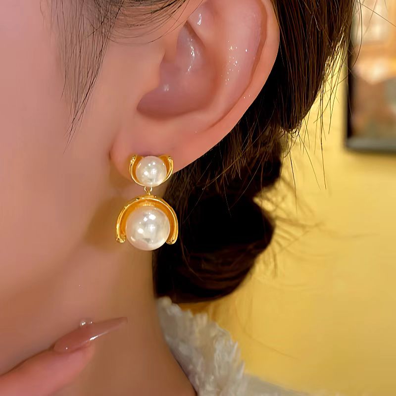 14K Gold-plated Elegant Pearl Stitching Earrings