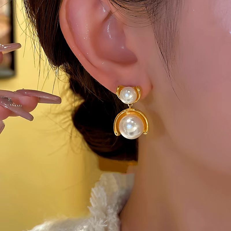 14K Gold-plated Elegant Pearl Stitching Earrings