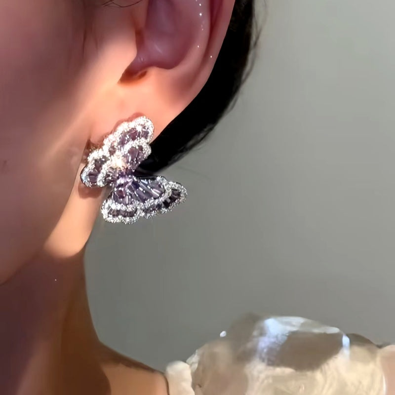 14K Gold-plated Elegant Purple Zircon Butterfly Earrings