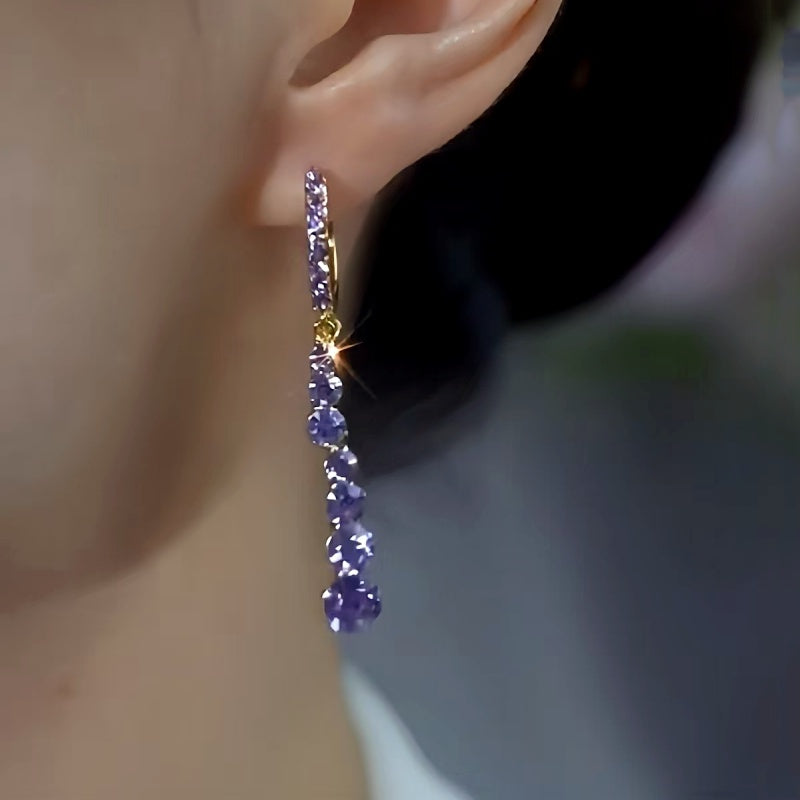 14K Gold-plated Elegant Purple Zircon Drop Earrings
