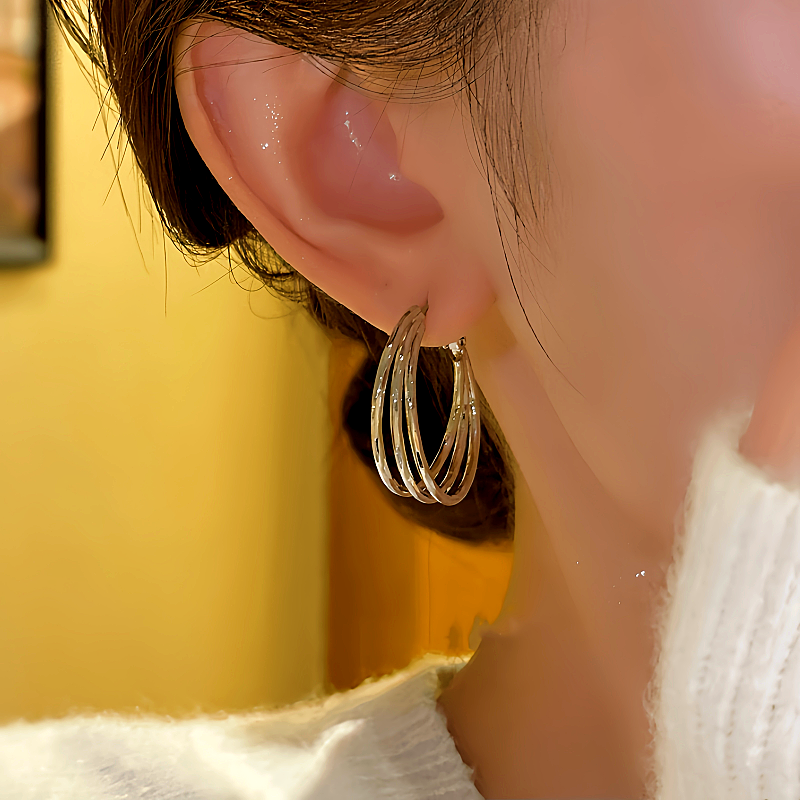 14K Gold-plated Elegant Three-Layer Hoop Earrings