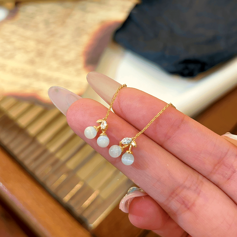 14K Gold-plated Elegant White Cherry Threader Earrings