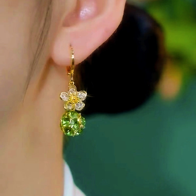 14K Gold-plated Elegant Zircon Ball Flower Earrings