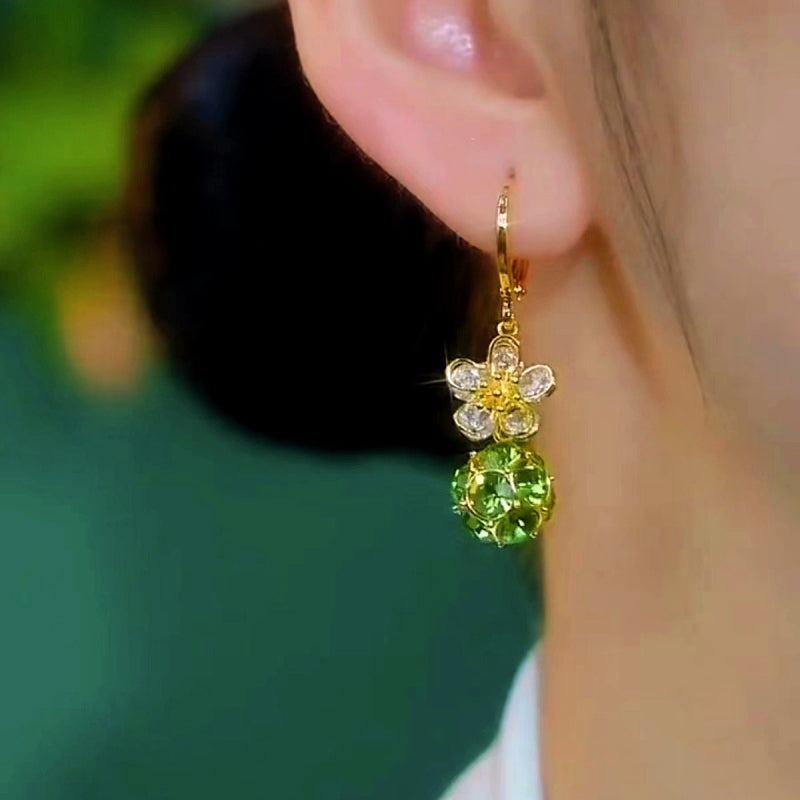 14K Gold-plated Elegant Zircon Ball Flower Earrings