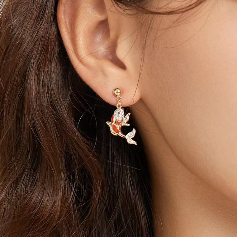 14K Gold-plated Elegant Zircon Goldfish Earrings