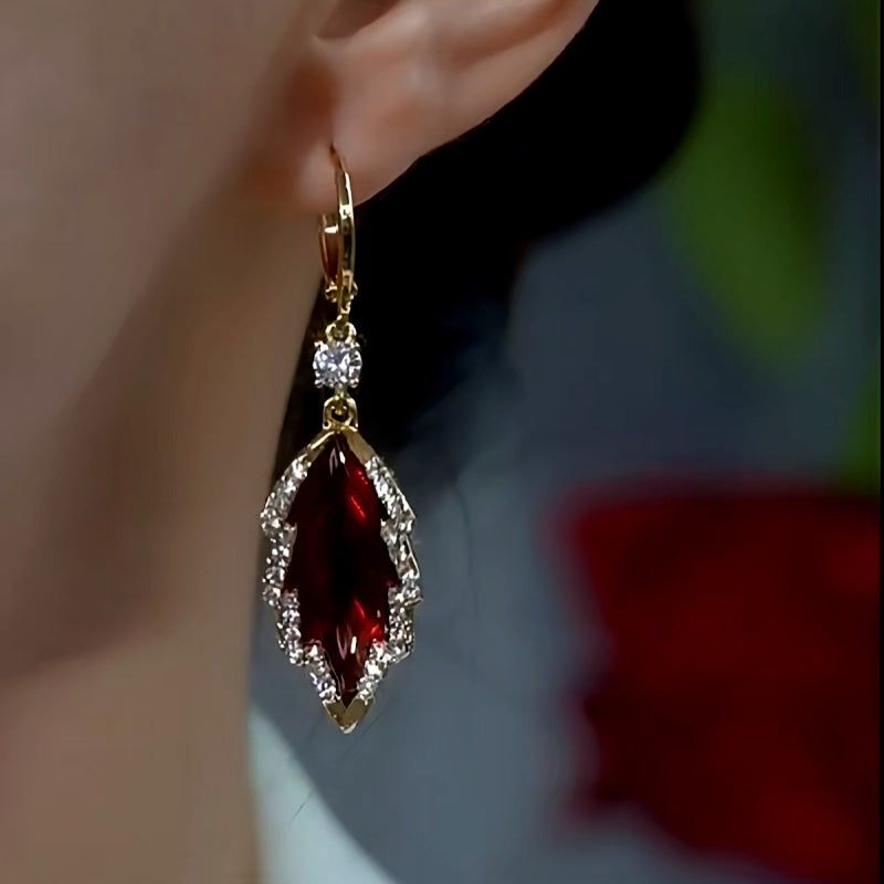 14K Gold-plated Elegant Zircon Leaf Earrings