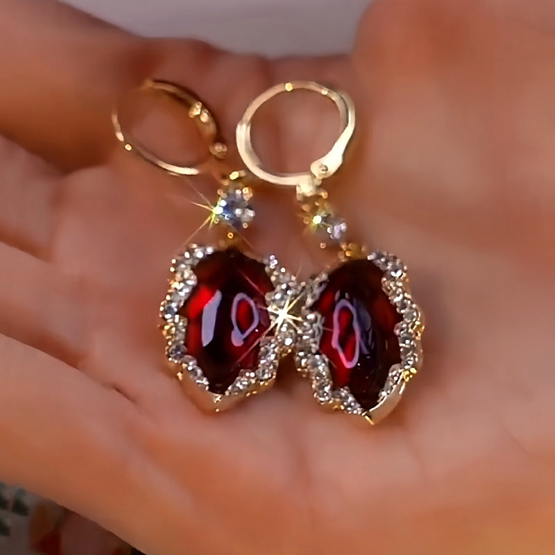 14K Gold-plated Elegant Zircon Leaf Earrings