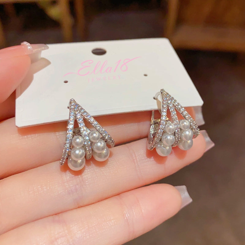 14K Gold-plated Elegant Zircon Pearl Earrings