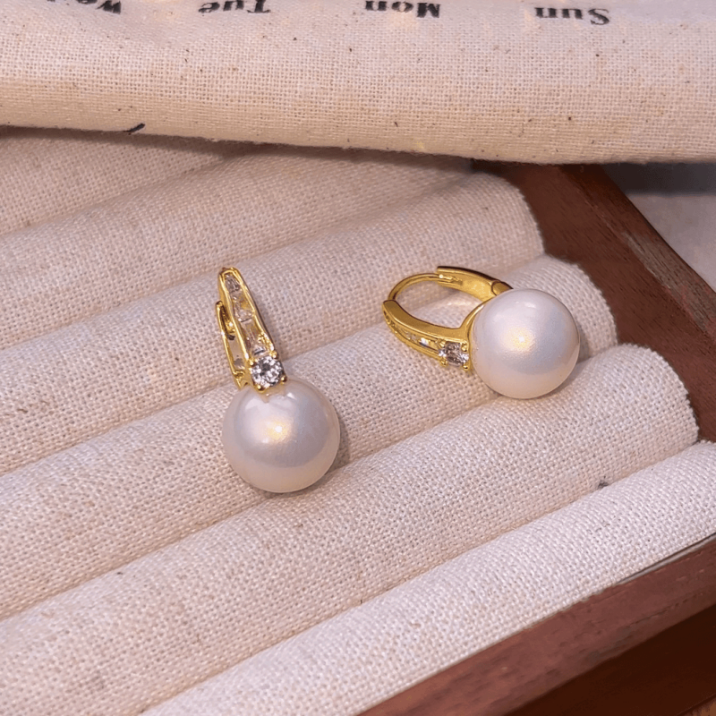 14K Gold-plated Elegant Zircon Shell Pearl Earrings