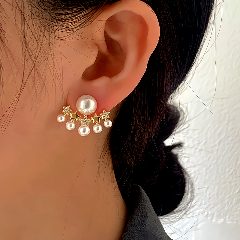14K Gold-plated Elegant Zircon Star Pearl Earrings