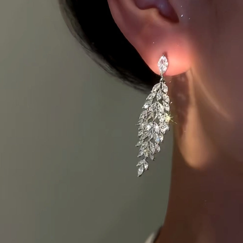 14K Gold-plated Elegant Zircon Tassel Earrings