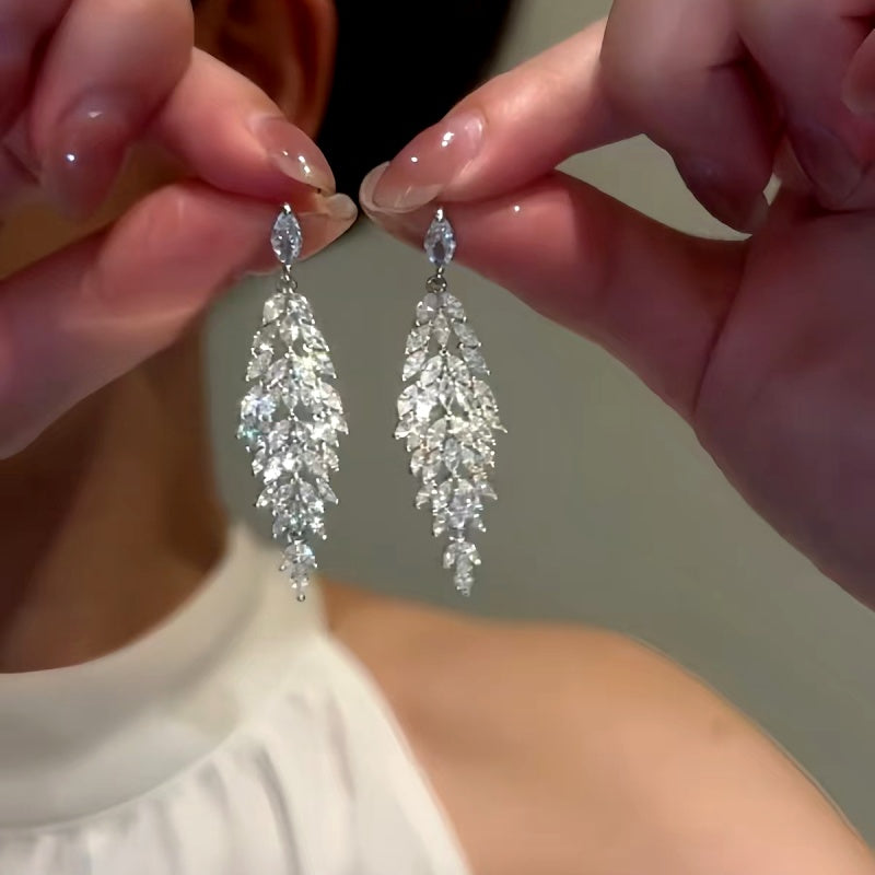 14K Gold-plated Elegant Zircon Tassel Earrings