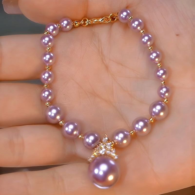 14K Gold-plated Exquisite Diamond Purple Pearl Bracelet