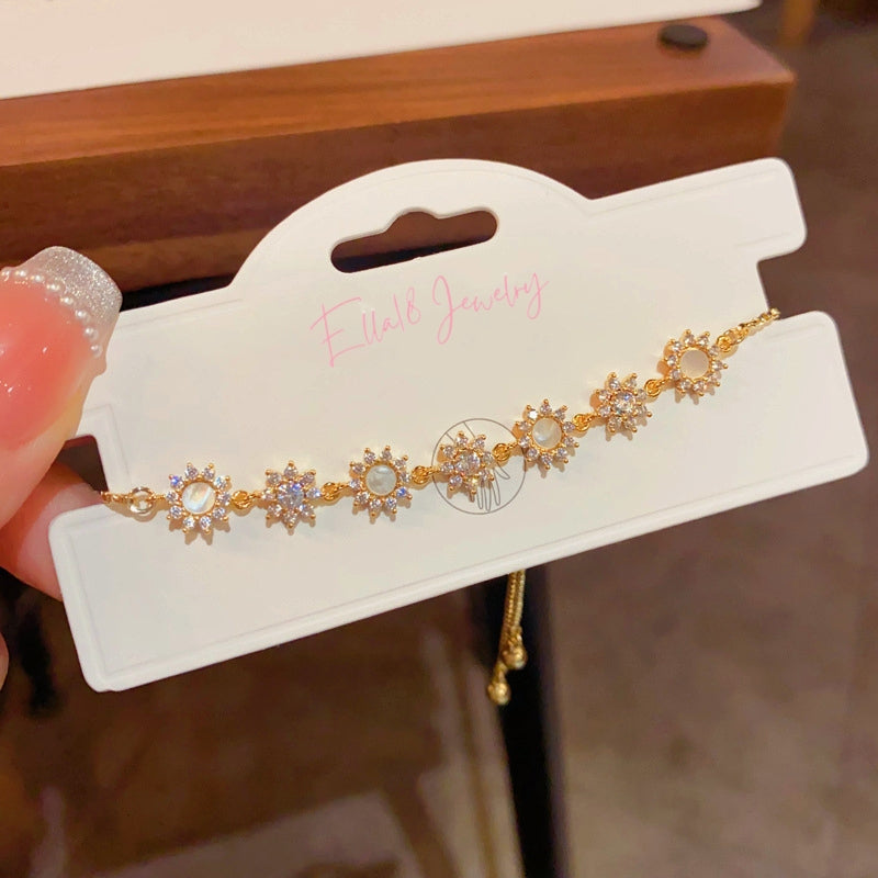 14K Gold-plated Exquisite Zircon Sunflower Adjustable Pull-Out Bracelets