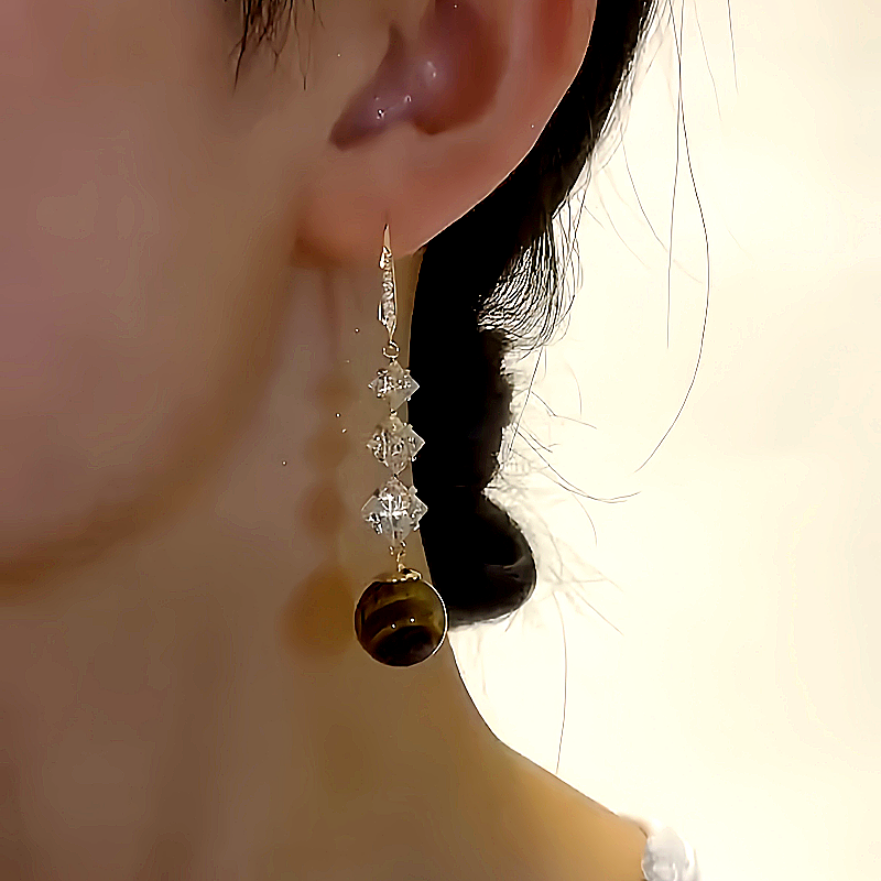 14K Gold-plated Geometric Diamond Pearl Earrings