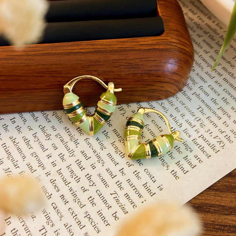 14K Gold-plated Green Heart Earrings