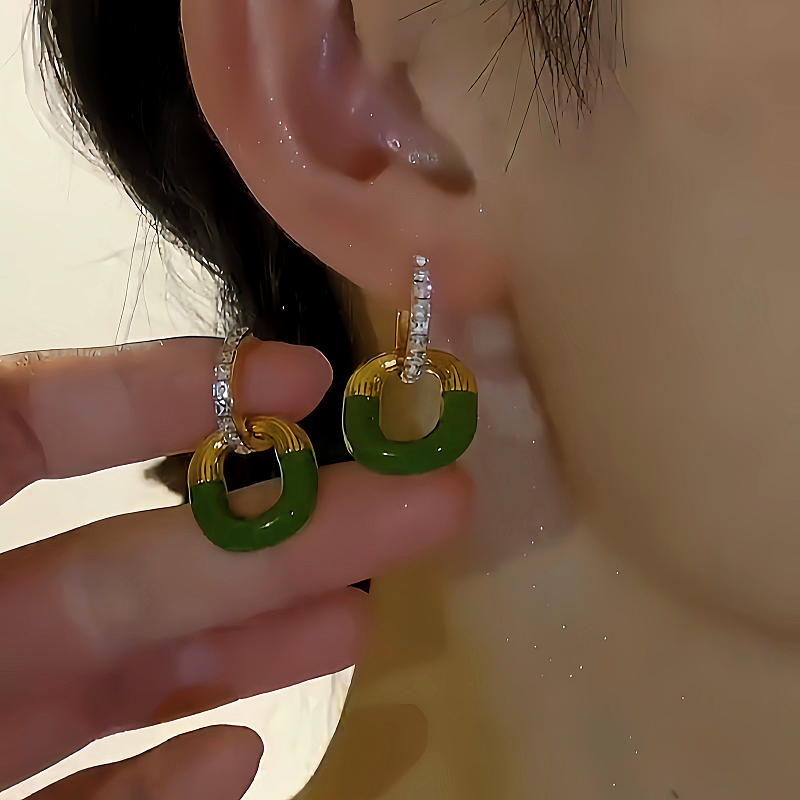 14K Gold-plated Green Square Earrings