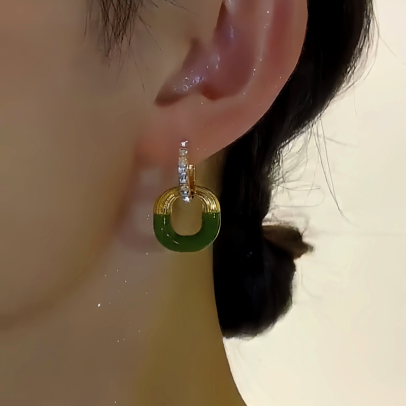 14K Gold-plated Green Square Earrings
