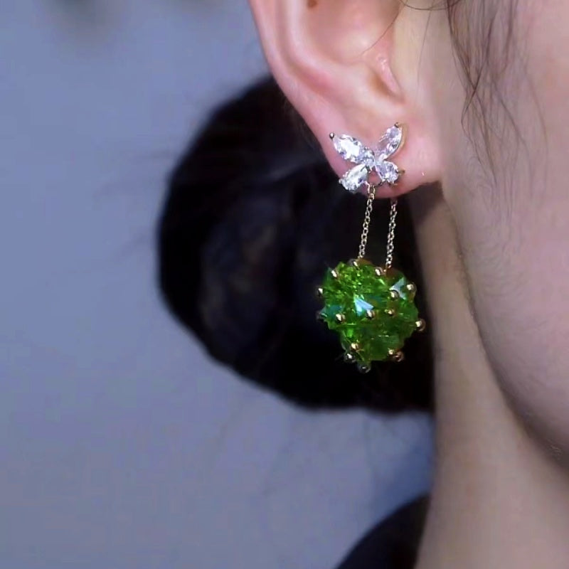 14K Gold-plated Green Zircon Butterfly Earrings