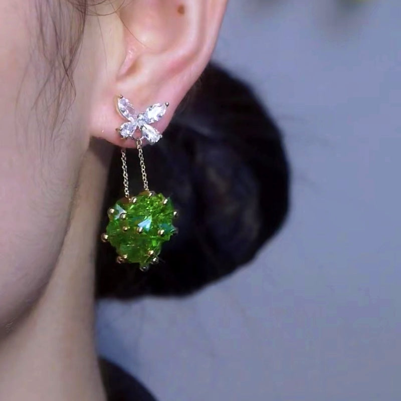 14K Gold-plated Green Zircon Butterfly Earrings