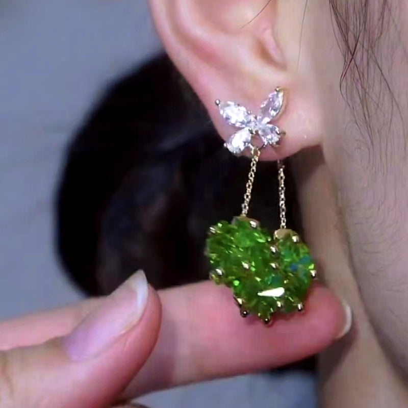 14K Gold-plated Green Zircon Butterfly Earrings