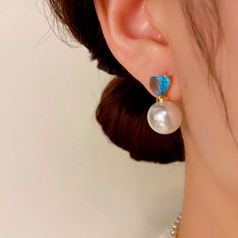 14K Gold-plated Heart Zircon Pearl Earrings