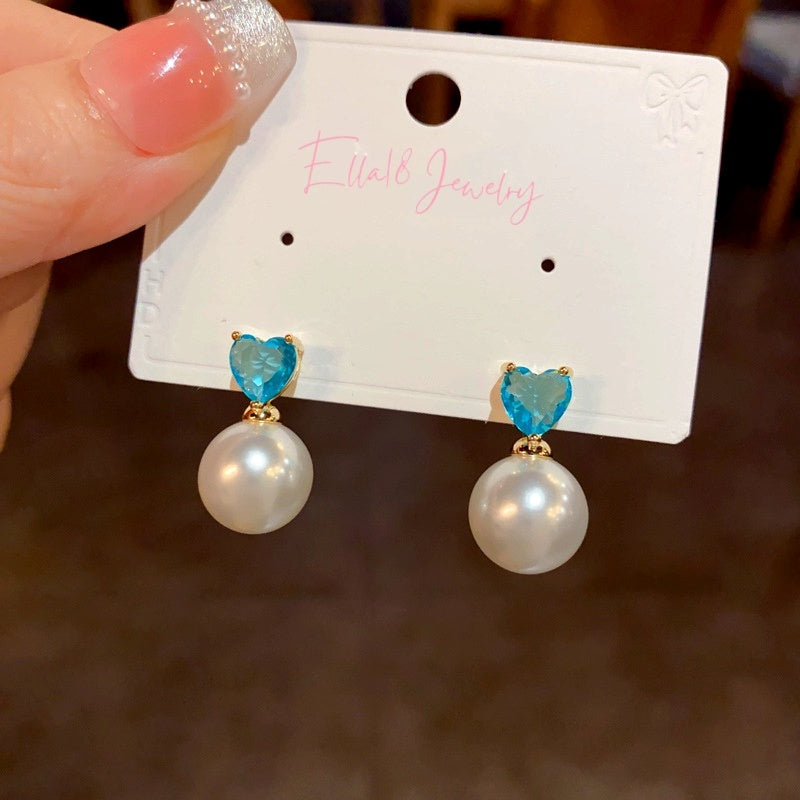 14K Gold-plated Heart Zircon Pearl Earrings