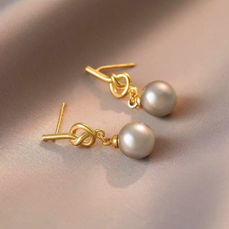 14K Gold-plated Knotted Gray Pearl Earrings