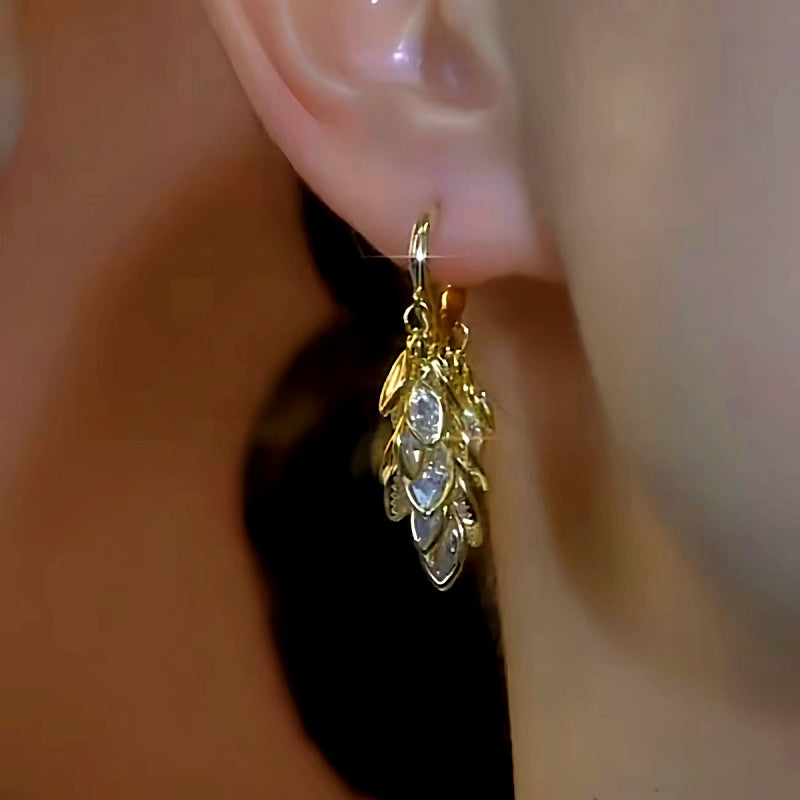 14K Gold-plated Leaf Tassel Earrings