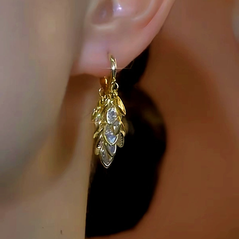 14K Gold-plated Leaf Tassel Earrings