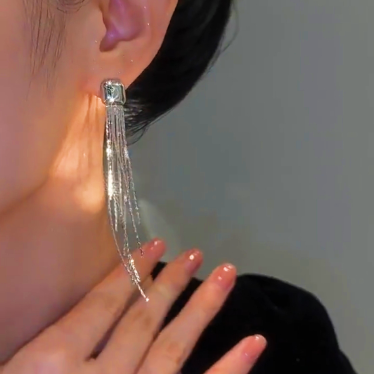14K Gold-plated Long Square Earrings