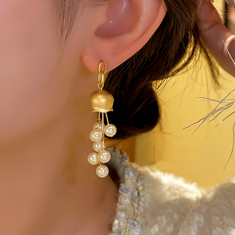 14K Gold-plated Luxury Bead Tassel Earrings