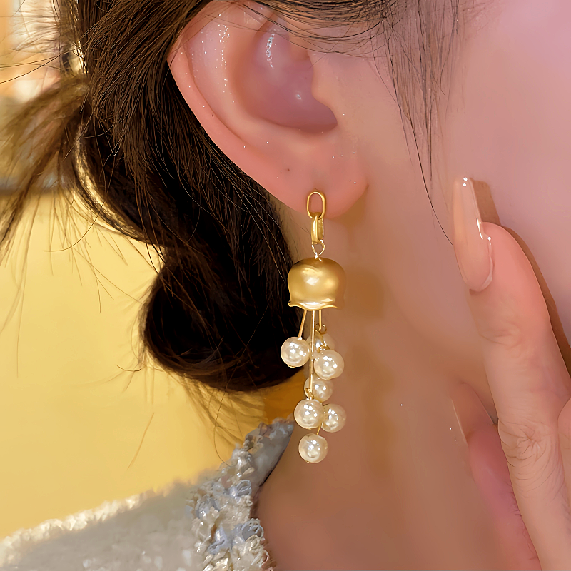 14K Gold-plated Luxury Bead Tassel Earrings