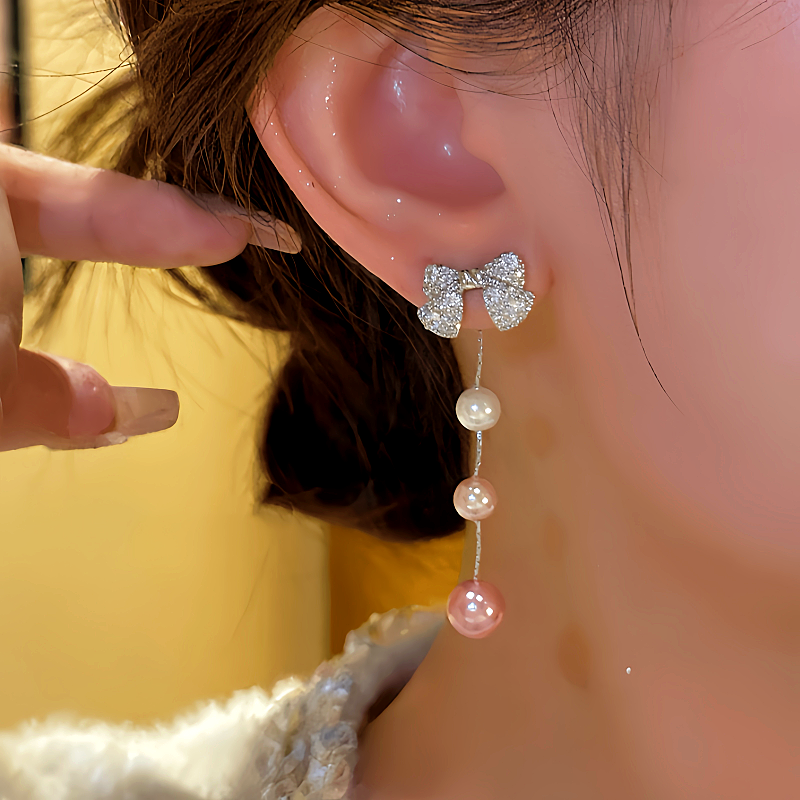 14K Gold-plated Luxury Bow Pearl Tassel Earrings