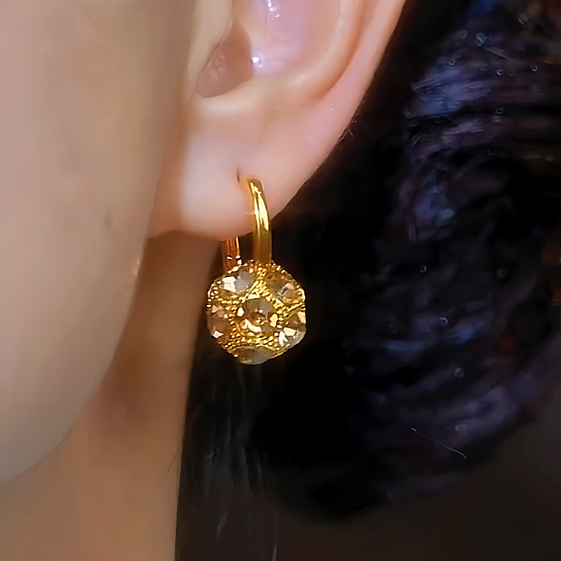 14K Gold-plated Luxury Brown Crystal Ball Earrings