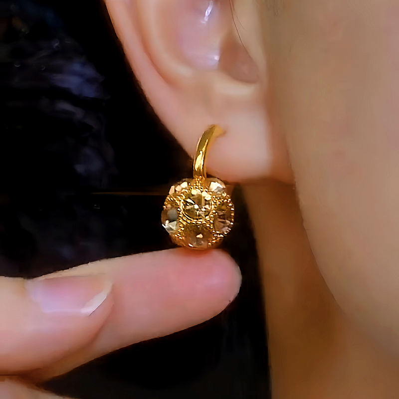 14K Gold-plated Luxury Brown Crystal Ball Earrings