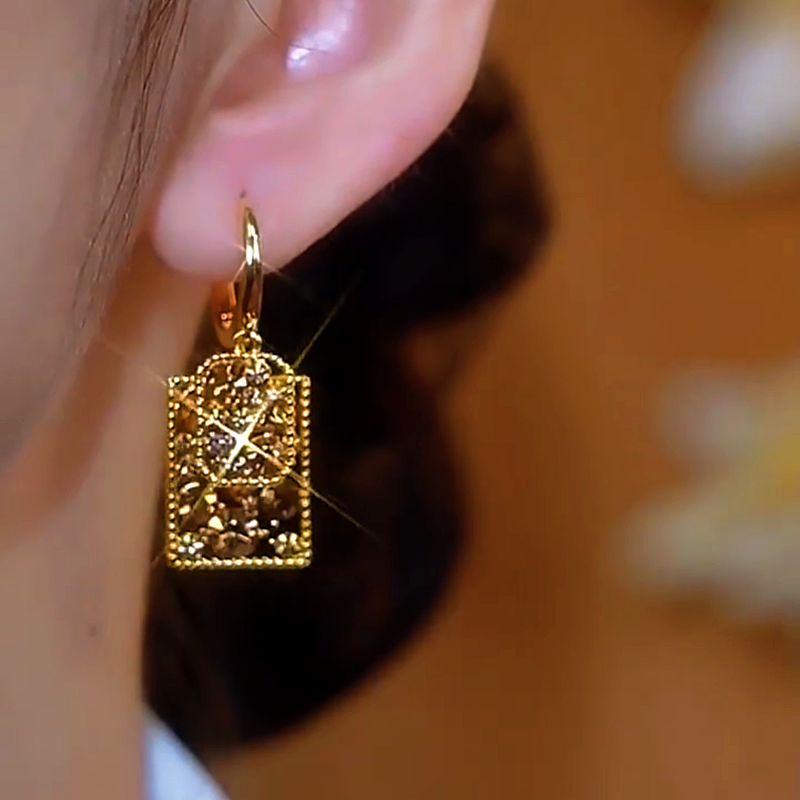 14K Gold-plated Luxury Brown Crystal Earrings