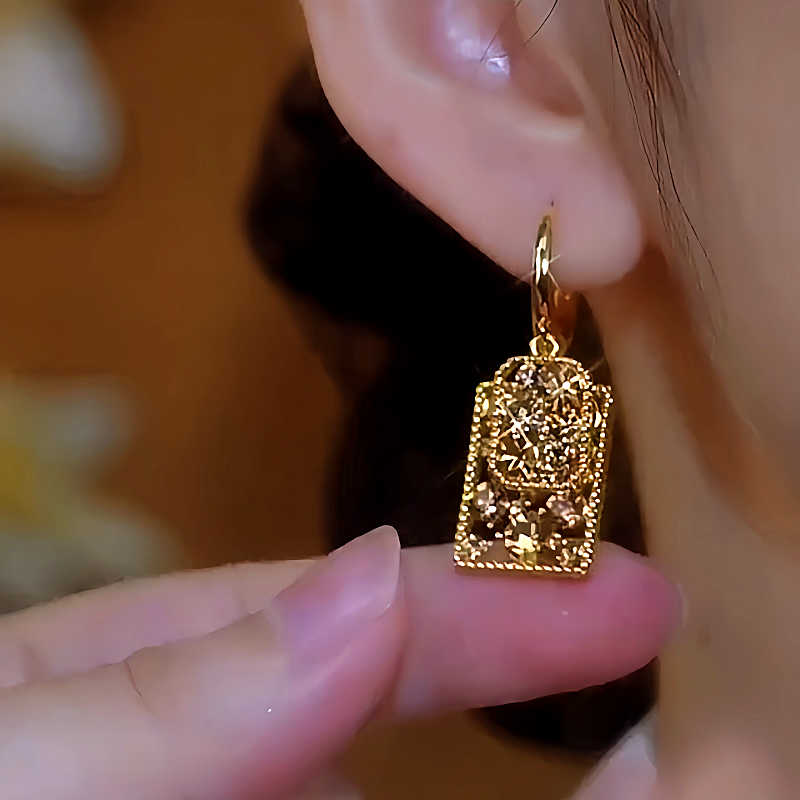 14K Gold-plated Luxury Brown Crystal Earrings