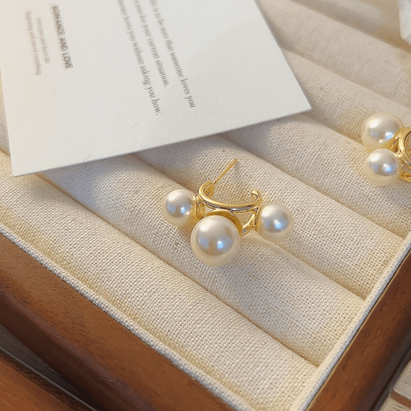 14K Gold-plated Luxury C-Shaped Pearl Earrings