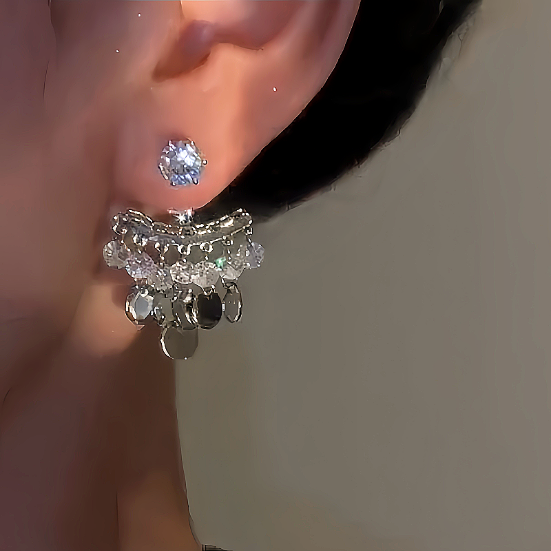 14K Gold-plated Luxury Diamond Bead Tassel Earrings